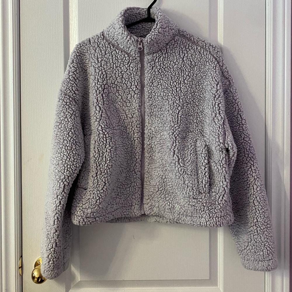 GARAGE lilac Sherpa teddy bear jacket with adjustable waist and pockets